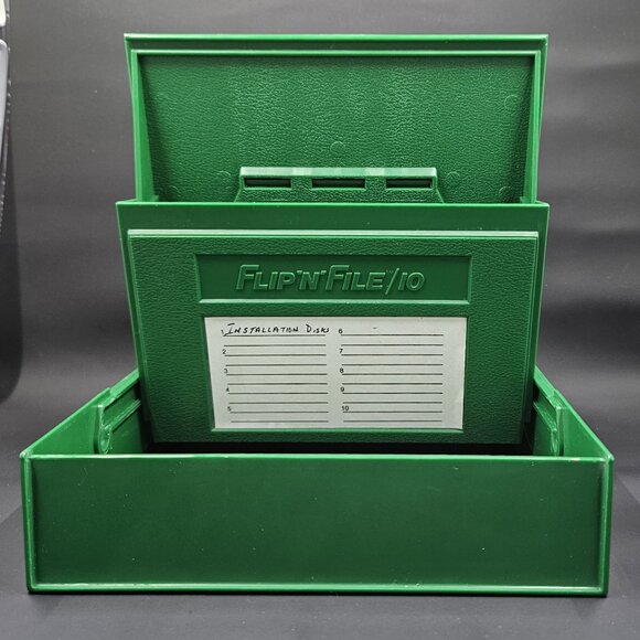 Vintage 80's FLIP'N'FILE 10 Green 5-1/4" Floppy Disk Diskette Storage Case - Picture 13 of 16